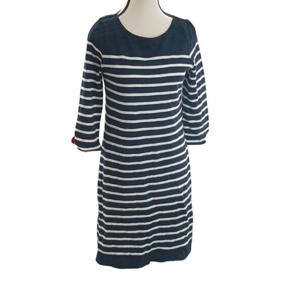 Talbots Womens P Petite Dress Navy White Striped 3/4 Sleeve Shift Casual - Picture 1 of 7